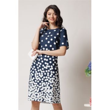 Rochie office din stofa bleumarin cu buline