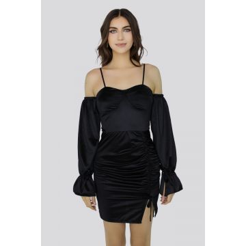 Rochie mini Roxana din satin, Negru, Marime universala S/M