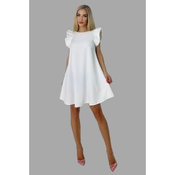 Rochie larga Azzuro, cu umeri bufanti si croiala in A, Alb, Marime universala S/M/L