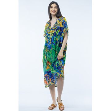 Rochie lunga de plaja tip poncho cu imprimeu dupa Irisi - de Van Gogh