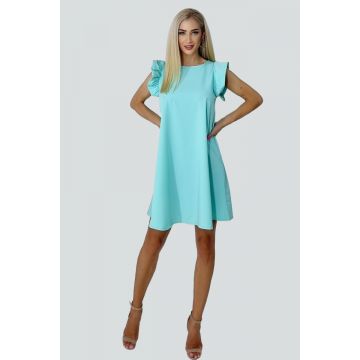 Rochie larga Azzuro, cu umeri bufanti si croiala in A, Turquoise, Marime universala S/M/L