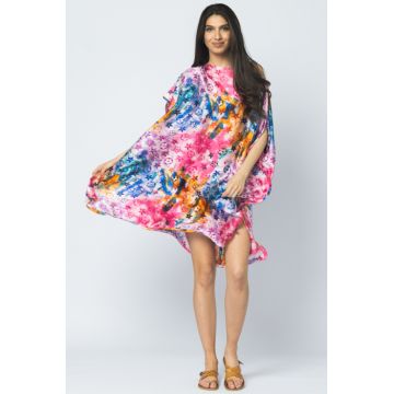 Rochie de plaja tip poncho din matase cu model gen Louis Vuitton