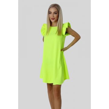 Rochie larga Azzuro, cu umeri bufanti si croiala in A, Galben fosforescent, Marime universala S/M/L