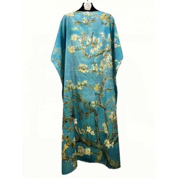 Rochie de plaja lunga tip poncho din matase cu reproducere dupa Migdal Inflorind de Van Gogh