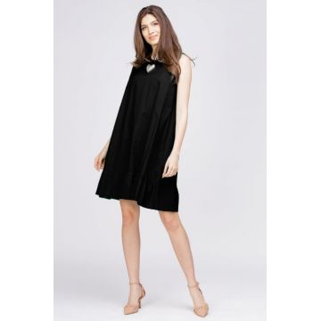 Rochie neagra, din poplin de bumbac, cu funda la spate